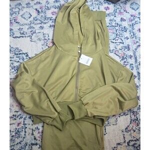 Ladies 2 Piece Leisure Suit Sz L Olive Green Cropped Top NWT